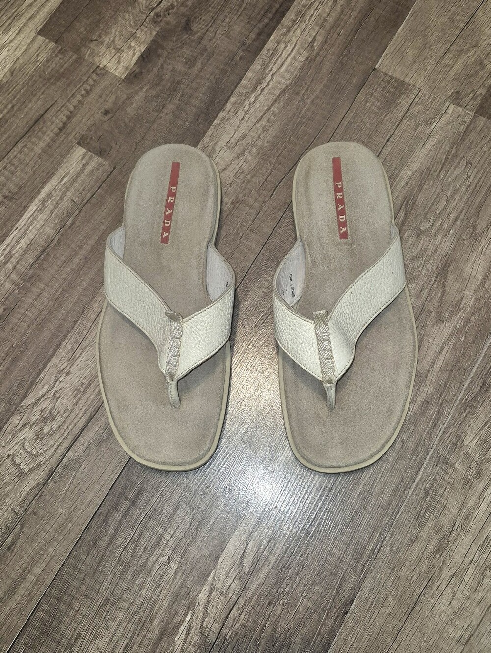 Prada White Leather Thong Sandals